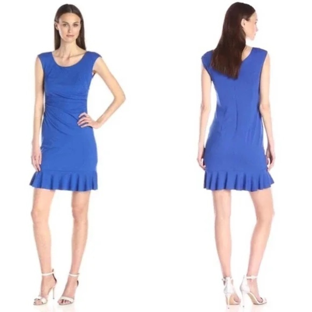 Betsey Johnson Flounce Dress Ruched Sleeveless Bottom Ruffle Royal Blue